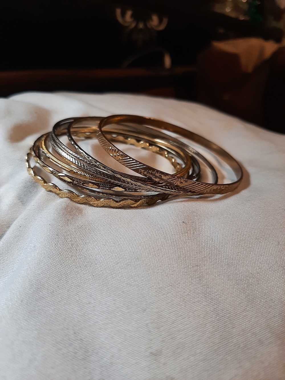 Gold Tone Women's Bangle Bracelet Set - Layered Textured Design